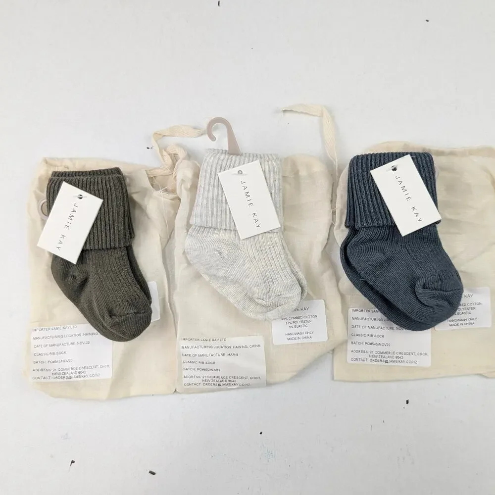 Jamie Kay 3 Pairs Baby 0-3 Months Fold Over Sock Bundle Blue/Olive/Oatmeal